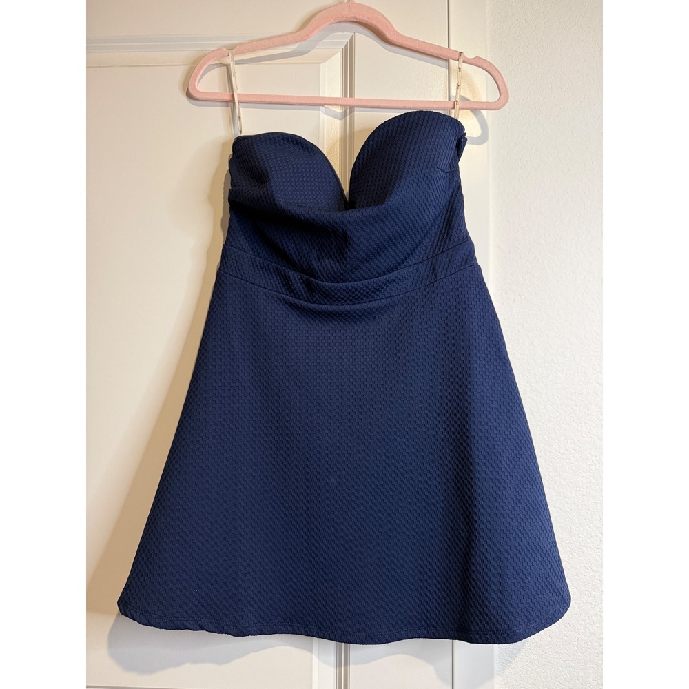 Forever 21 Exclusive Navy Blue Strapless Sweetheart Textured Mini Dress Medium